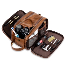 Reisetasche für Herren, geräumige Kosmetiktasche aus PU-Leder, wasserdichtes Nylonfutter zur Trennung von Nass- und Trockeninhalten,