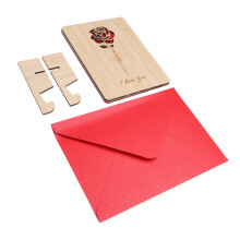 Romantic Red Rose Love Card, Wooden Romantic Card for Valentines Day,Anniversary, Wedding, Birthday, for Her, Him, Wife, Husband, Girlfriend, Boyfrien