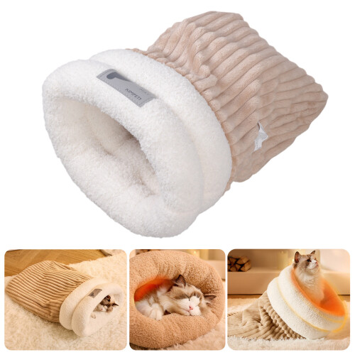 Pet Bed Fleece Soft Cave Easy Wrap Solid Color for Small-White 2