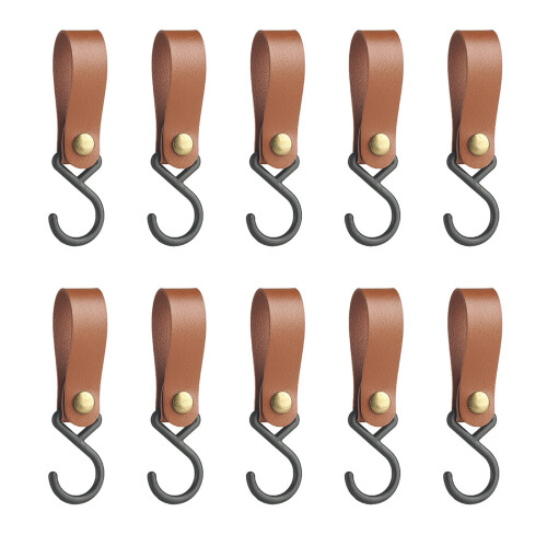 10 Pieces S Hooks with PU Leather Strap-Earthy yellow
