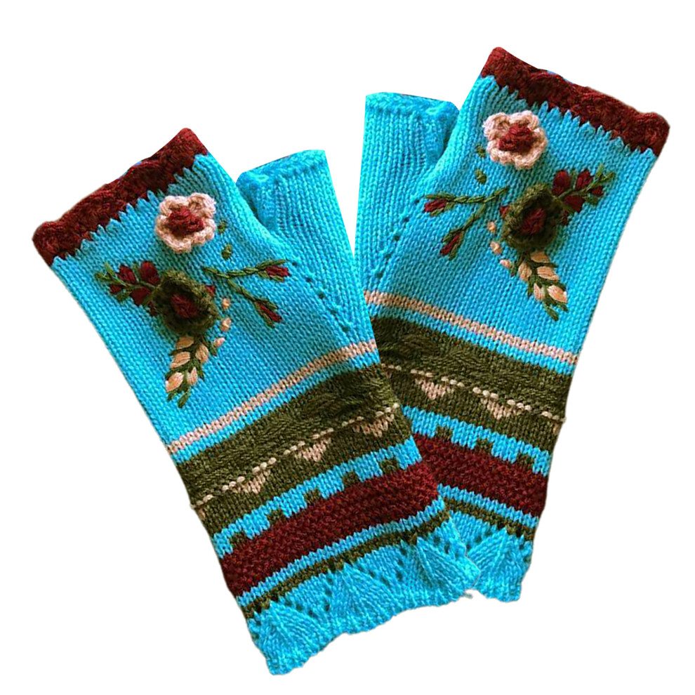 Knitted Fingerless Gloves Half Finger Glove Soft And-Maroon Red 7704000270151