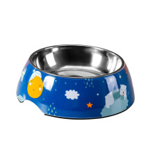 Large Capacity Stainless Steel Dog Bowl WearResistant AntiSpill Easy To Clean Blue Pattern For Puppies And Dogs
