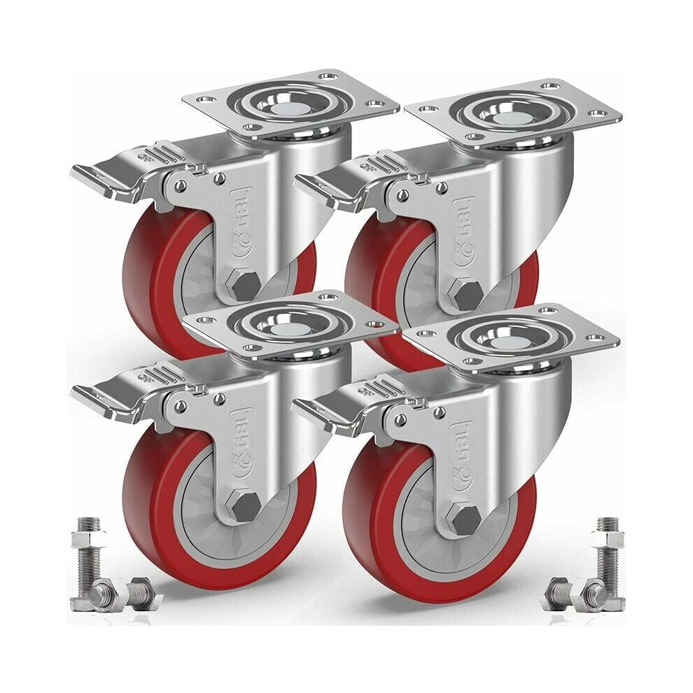 Durable Stainless Steel Casters, Versatile Usage 360-Degree Swivel Caster Wheels With Quiet Operation, Set For Furniture And Workbench Cart (4Pcs) 9061222080806