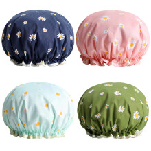 Bonnets de douche réutilisables pour femmes, tendance et à double épaisseur, lot de 4 avec élastique, respirants (diamètre 27 cm)