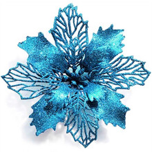 Christmas Glitter Artificial Poinsettia Flowers-Sky Blue
