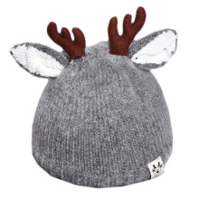 Cute Antlers Christmas Hat for Creative Woolen Hat Xmas-Gray