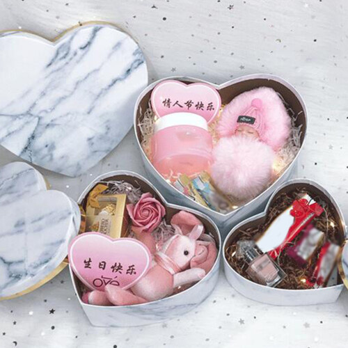 3 Pcs Heart Shaped Gift Box Marble Candy Packing for Case-White 2