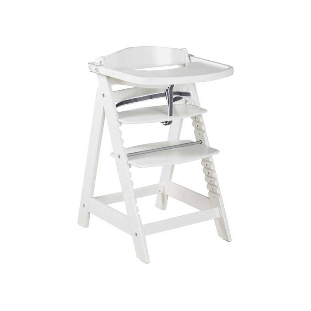 Roba Evolving High Chair - Sit Up Click & Fun - Removable Meal Tray - Adjustable Height - Up To 70 Kg - Lacquered White Wood