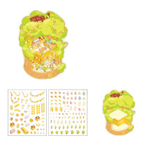 4 Theme 3D Sticker Collection For Childrens-Tree Cat Cake
