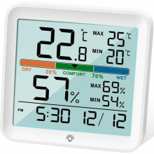 Hygrometer-Thermometer für den Innenbereich, präzises Hygrometer mit Komfortanzeige, digitales Messgerät mit Maximal- und Minimalwerten für