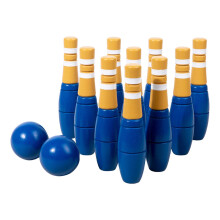 Wood Bowling Set 10 Piece Portable Lawn Bowling And Skittle Ball Games For Family Outdoor Fun