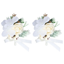 Bottoniere in tessuto di seta fatte a mano, decorazioni floreali multiuso per eventi, elegante set di corsage da polso, braccialetti regolabili per