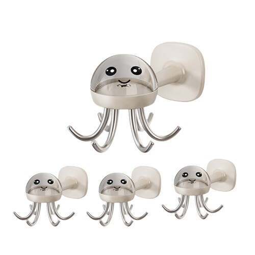 4Pcs Space Efficient 6 Claw Rotating Hook 360-cream white