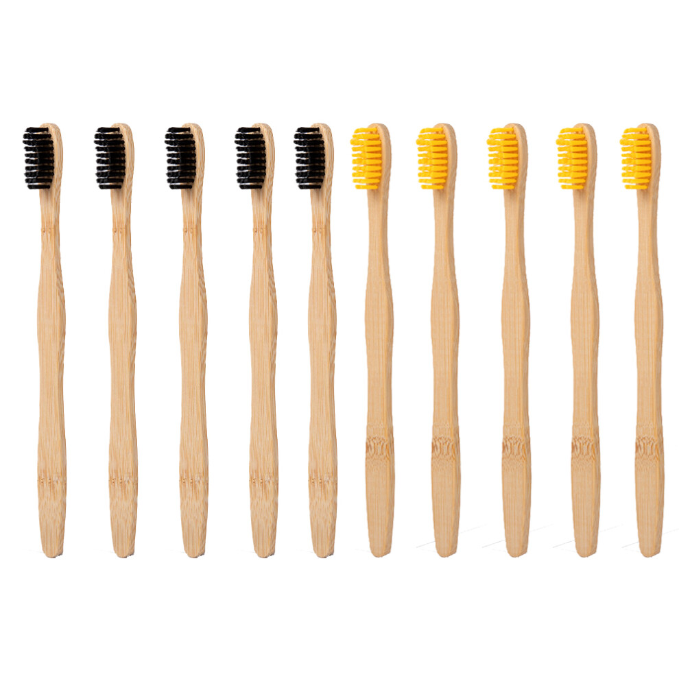 Natural Bamboo Toothbrush for Family Use, Biodegradable Health Friendly Soft Bristles for Travel (10 Piece)