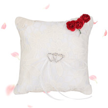 Fashion Design Wedding Ring Pillow With Satin Ribbon And Lace Pearl Decoration Ring Bearer Cushion Beach Wedding Accessory Matte Satin Fabric High Qua