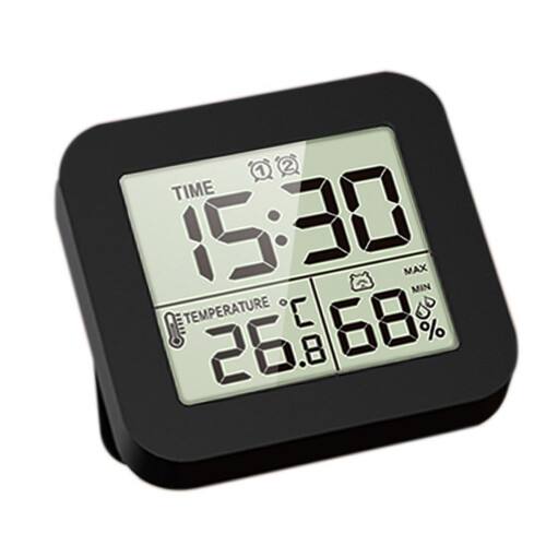 Clock with Temperature Humidity Indicators Alarm Setting-Black