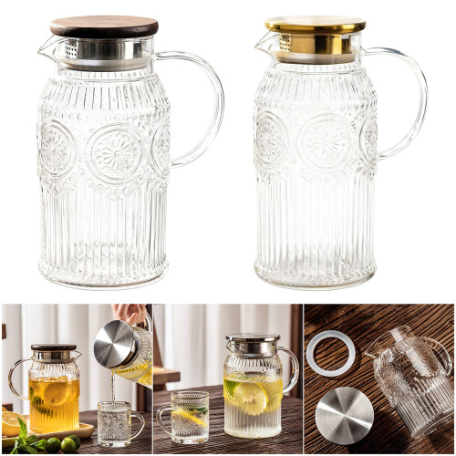 Durable Glass Jugs Retro Theme Sun Pattern-wooden cover 2