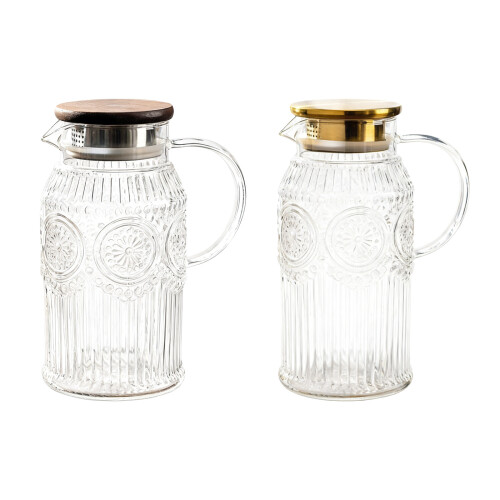 Durable Glass Jugs Retro Theme Sun Pattern-wooden cover 1