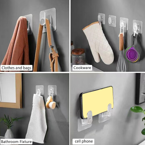 Heavy Duty Transparent Adhesive Hooks For Secure Hanging Home 1