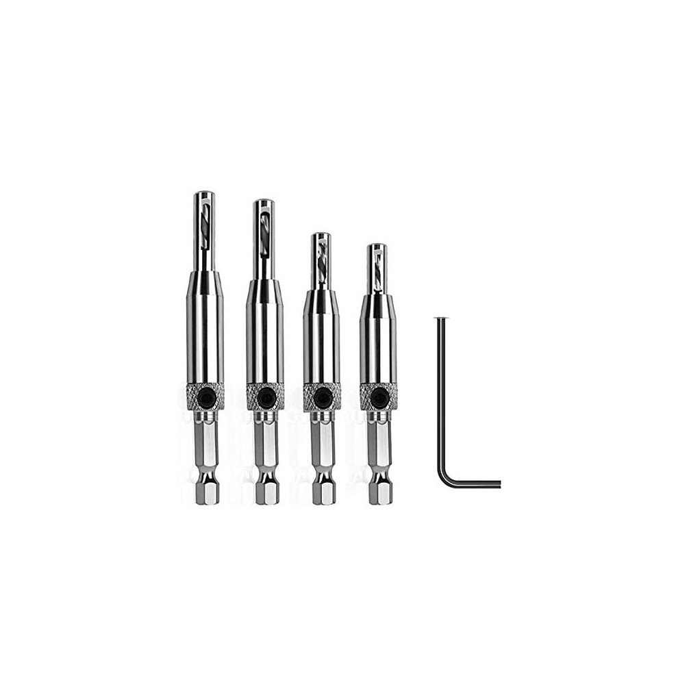 Core Drill Bit For Woodworking, Adjustable Drill Bits With Automatic Discharge Sawdust, 5Pcs Set For Accurate Hinge & Handle Installations, Spring Loa 9094122077430