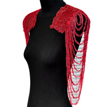 Pair Of Sequins Fringe Shoulder Patches For Party Attire-Red