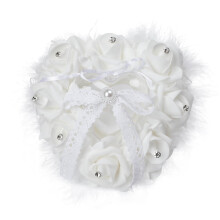 Herzförmige Ringbox, Ringkissen mit Spitzen- und Strassverzierungen, elegantes florales Satin-Design für Hochzeits- oder Verlobungszeremonien, P