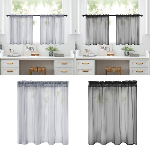 Semi-Transparents Voile Polyester Eyelet Curtain-grey 76x60cm 1