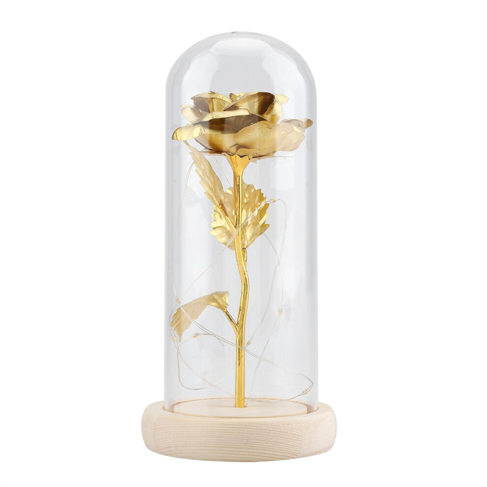 Light/Golden Preserved Rose Flower With Led Glass Cover And Wooden Base, Lasts Forever In A Durable Glass Dome, Romantic Meaning Decor For Wedding De