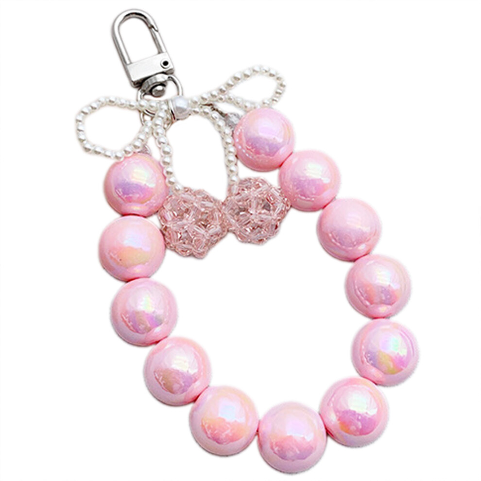 Handmade Beaded Phone Charm Stylish Bowknot Keychain- Pink 7704000294195