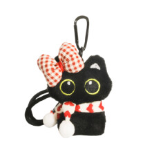 Porte-clés chat noir en peluche douce, pendentif-Plaque d'amour
