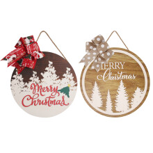 Placa de Feliz Natal para Casa, Placa de Boas-Vindas Rústica com Laço Xadrez Búfalo que Adiciona Charme Festivo à Sua Guirlanda de Natal,