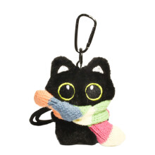 Adorable porte-clés en peluche chat noir,-Pull arc-en-ciel