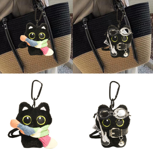 Adorable porte-clés en peluche chat noir,-Pull arc-en-ciel 1