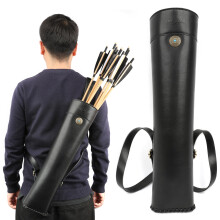 Archery Traditional Shoulder Back Arrow Quiver PU Leather Handmade Arrow Holder Riding Shooting Outdoor Hunting Black