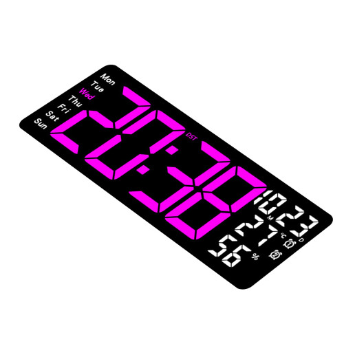 Multifunctionele LED-wandklok met groot display-roze rood