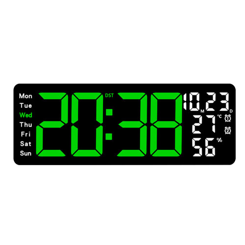 Contemporary LED Digital Clock with Remote Control Alarm-Green