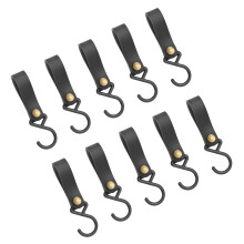 10pcs Stylish S Hooks with PU Leather Strap for Easy-Black
