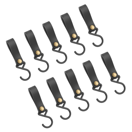 10pcs Stylish S Hooks with PU Leather Strap for Easy-Black