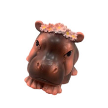 Niedliche Nilpferd-Baby-Harzstatue, Tierfigur, Ornament-Liegen