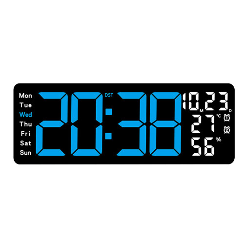 Grande horloge murale LED de 17,3 pouces avec télécommande,-Bleu