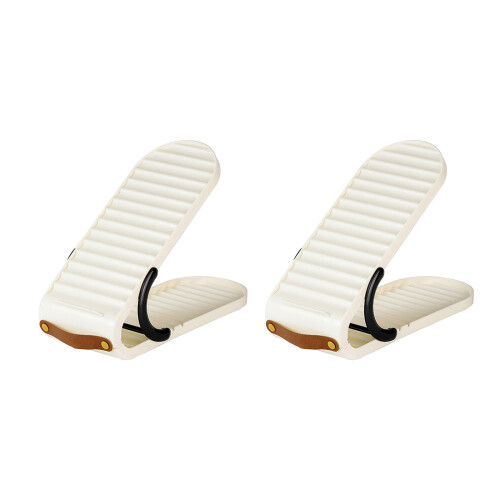 2 Pieces Shoe Organizers Set Adjustable Sturdy-Cream White