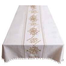 Floral Linen Cotton Tablecloth With-Golden auspicious cl 140CM