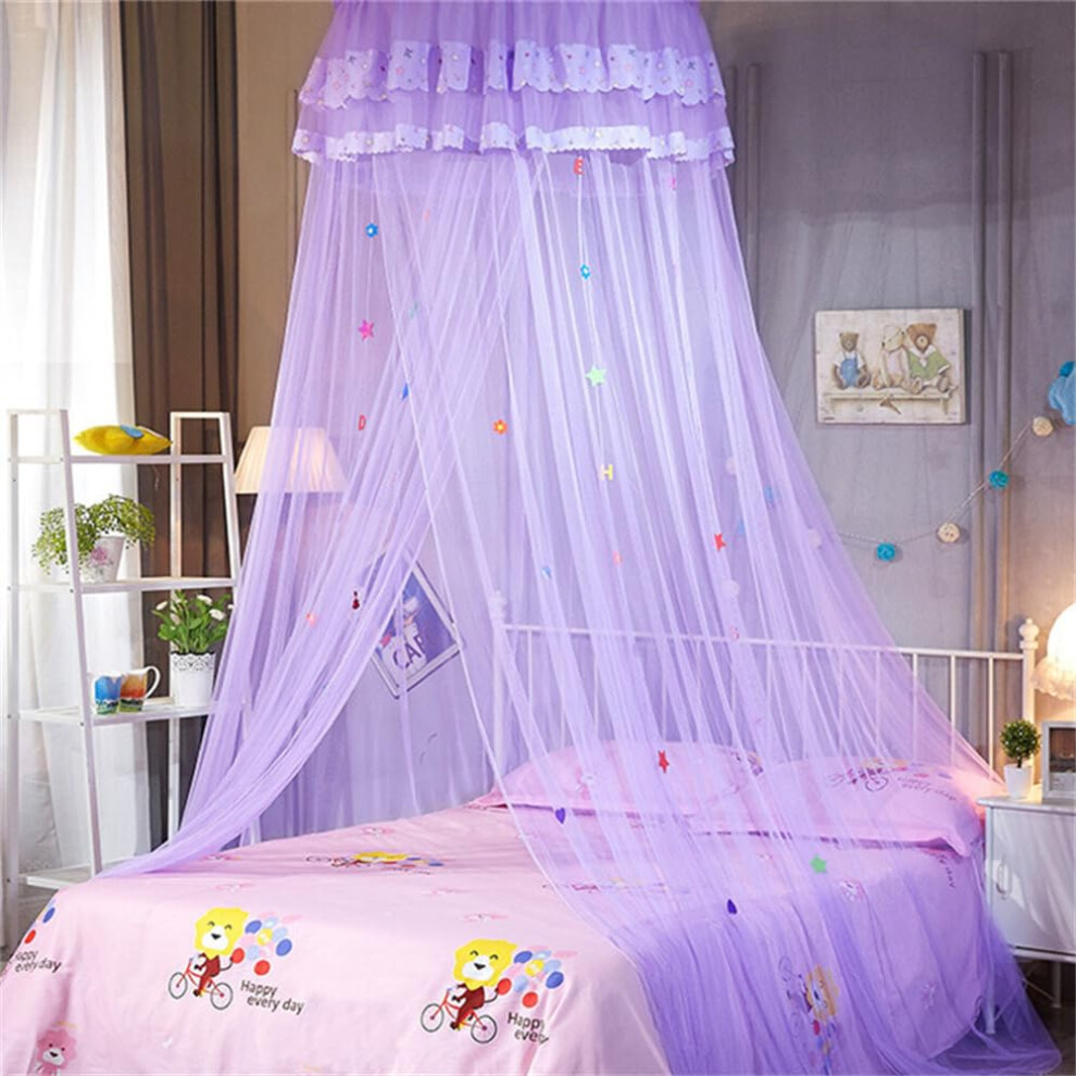 Bed Canopy For Girls And Boys, Princess Mosquito Net Dome For Baby Cot, Kids Bed Hanging Canopy Purple