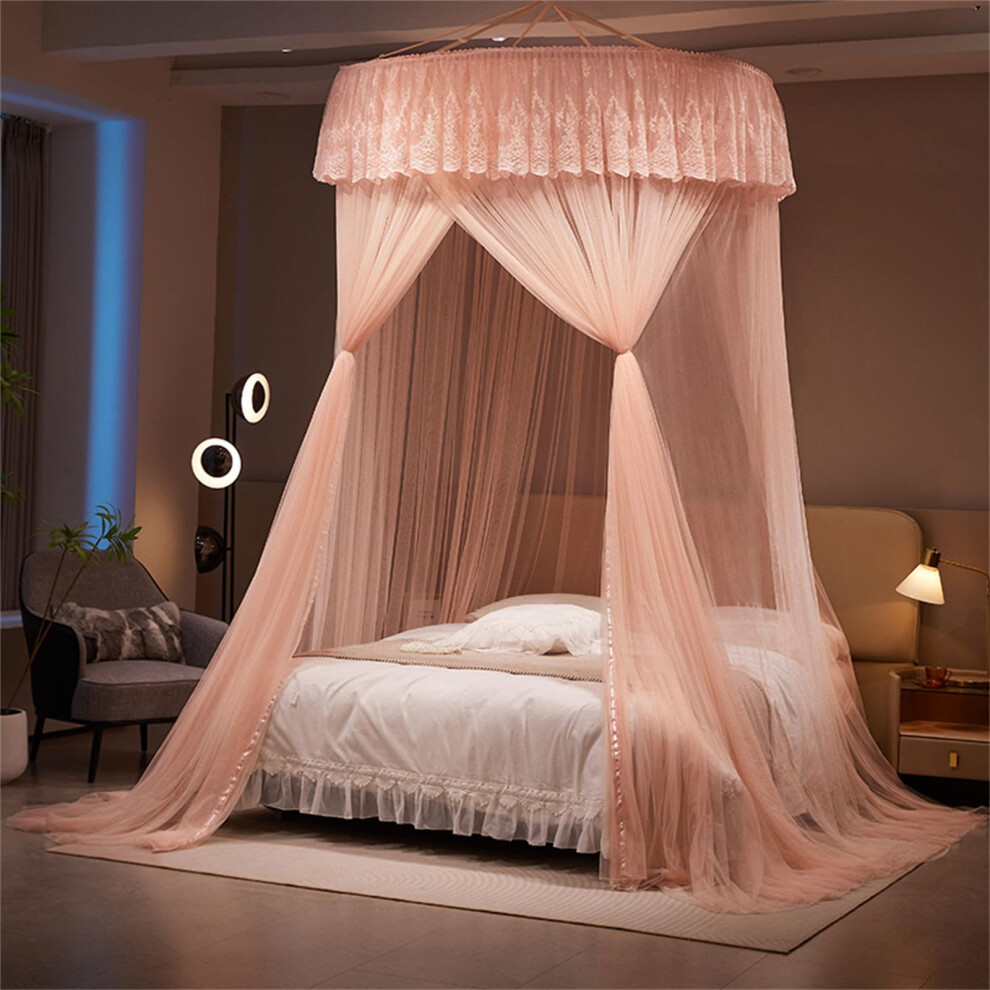 Bed Canopy Mosquito Net Round Dome Lace Edge Soft Skinfriendly Hanging Bed Tent Pink