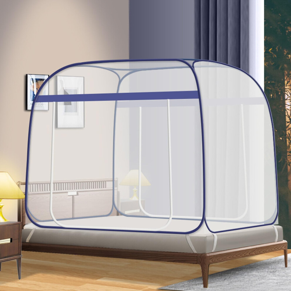 Mosquito Net For Bed PopUp Tent Mongolian Yurt Netting Folding Double Doors No Install Blue 150x195x155 cm