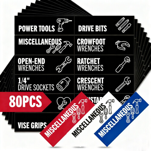 80Pcs Reusable Toolbox Magnetic Labels Set For Workshops-Black 1