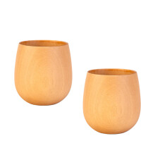 Set van 2 artistieke houten bekers met platte basis,-C
