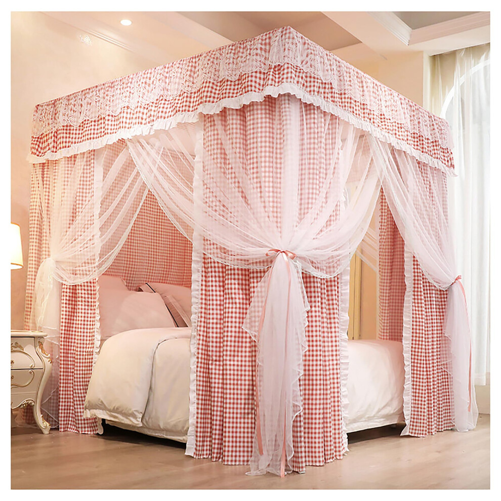 4 Corner Mosquito Netting Bracket Stainless Steel Mosquito Net Frame Bed Stand Canopy Post King Size Pink