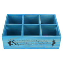 Wooden Multi-Compartment Organizer, Retro Solid Pine Storage Box For Home And Office Use With Six Compartments
