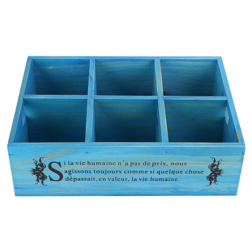 Wooden Multi-Compartment Organizer, Retro Solid Pine Storage Box For Home And Office Use With Six Compartments